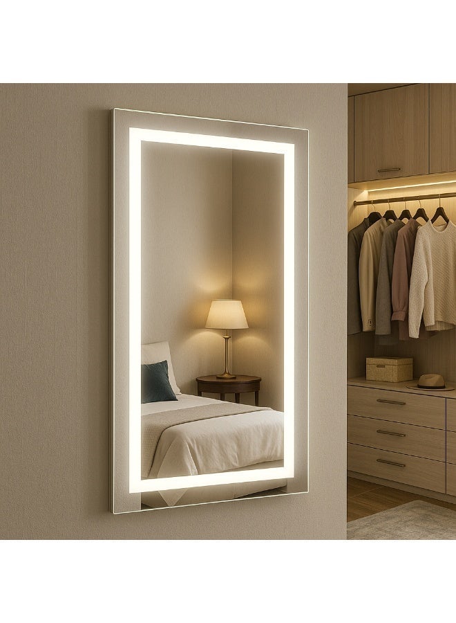 مرآة حمام LED مقاس 100×60 سم، مرآة حائط بإضاءة أمامية مع زر لمس ذكي، مرآة مستطيلة عصرية للحمام وغرفة النوم والتسريحة - Image 5