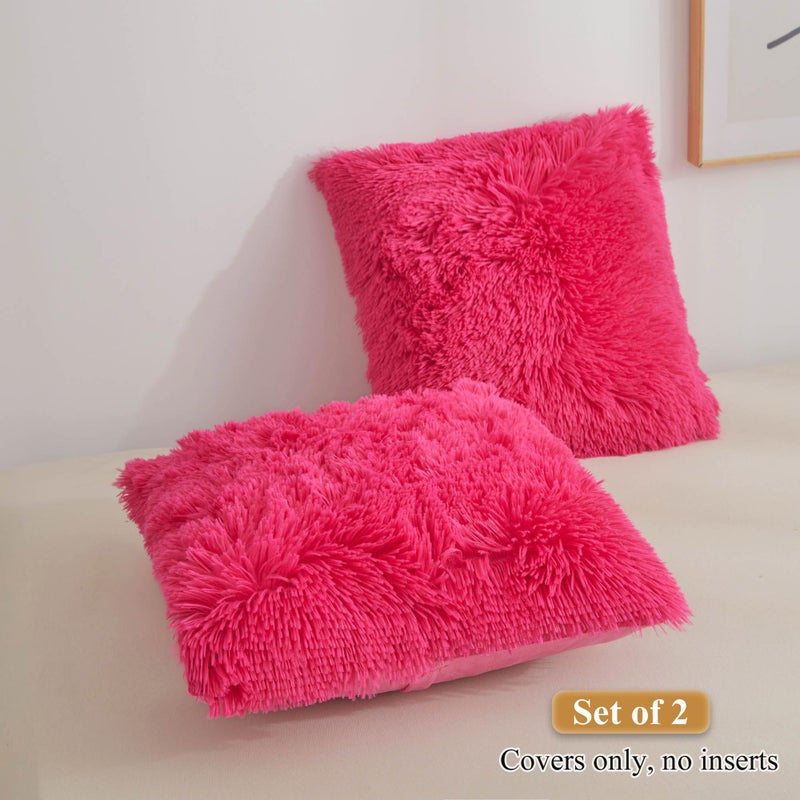 XeGe Faux Fur Throw Pillow Covers  Luxury Fluffy Plush Hot Pink Pillow Shams  Shaggy Furry Decorative Pillow Fuzzy Cushion Cover for Sofa Bed Couch  Zipper Closure  Pack of 2(18''x18''  Hot Pink) - Image 2