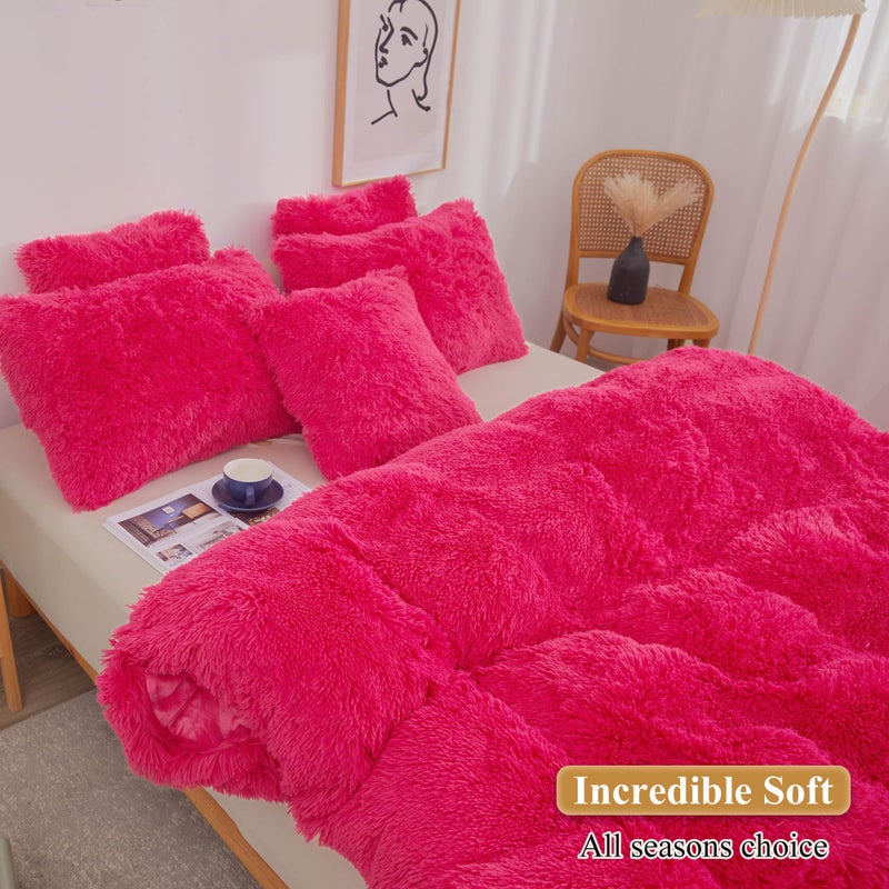 XeGe Faux Fur Throw Pillow Covers  Luxury Fluffy Plush Hot Pink Pillow Shams  Shaggy Furry Decorative Pillow Fuzzy Cushion Cover for Sofa Bed Couch  Zipper Closure  Pack of 2(18''x18''  Hot Pink) - Image 5