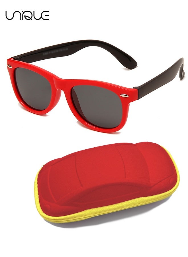 Unique Children's Sun Glasses - Kids Polarized SunGlasses TPEE Rubber Flexible Frame for Boys Girls Age 2-10, 100% UV Protection（Car Glasses Case） - Image 1