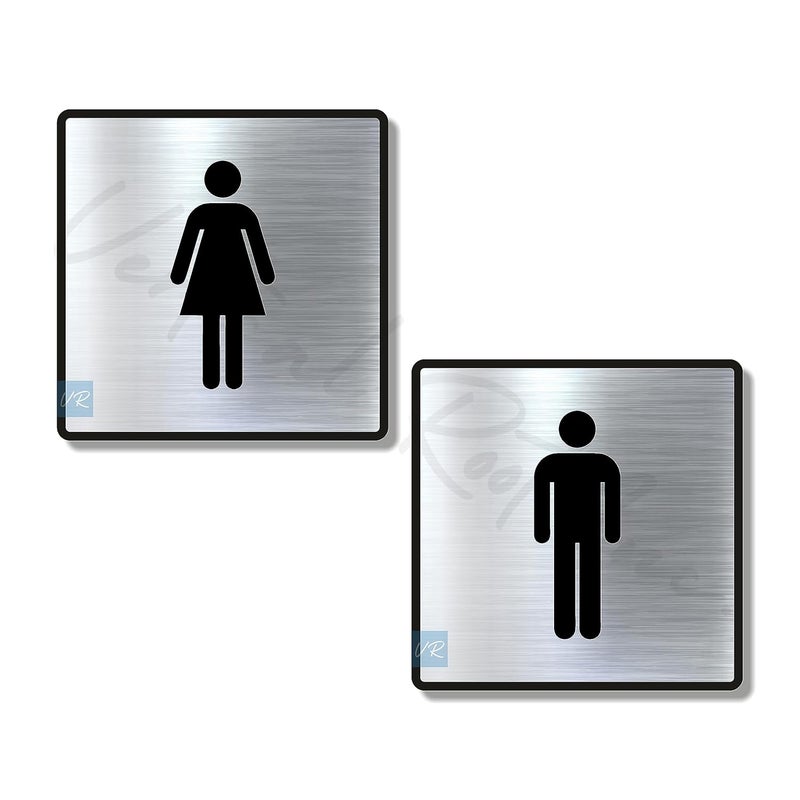 Vertical Root Inc ® Premium Brush Finish Square Silver Acrylic Men Women Sign Easy to Mount 3M Double Side 5.8 Inch Signage Self-Adhesive Business Stores Cafe Shop Hospital School Office Hotel - Image 1