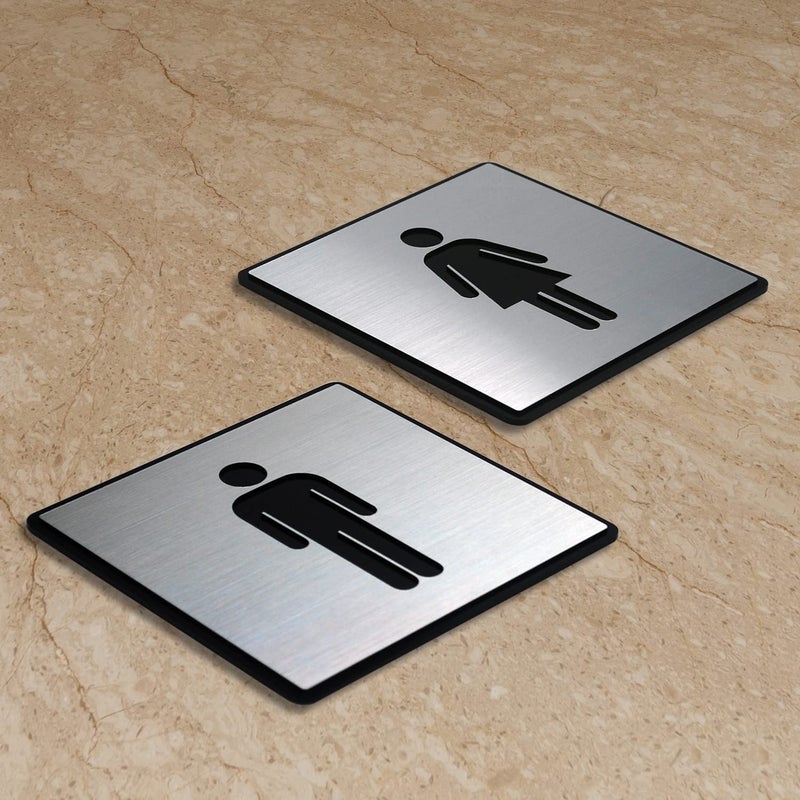 Vertical Root Inc ® Premium Brush Finish Square Silver Acrylic Men Women Sign Easy to Mount 3M Double Side 5.8 Inch Signage Self-Adhesive Business Stores Cafe Shop Hospital School Office Hotel - Image 2