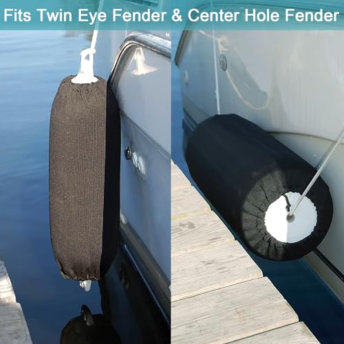 XMK Boat Fender Covers 8"x22" Fender Covers Marine Boat Bumper Sleeves for Twin Eye & Center Rope Tube Style Fenders, Black, 4-Pack, Polyester (Boat Fender Not Included) - Image 4