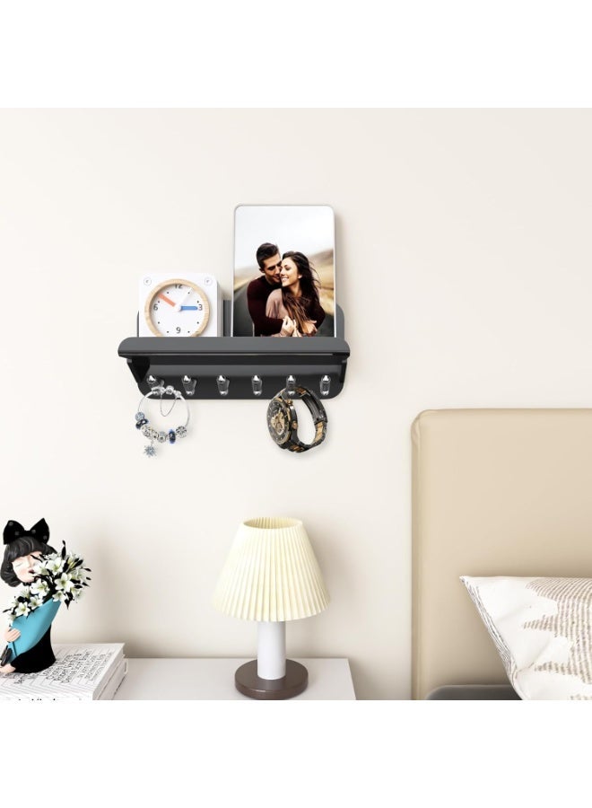 Entryway Key Holder for Wall - Black Acrylic Key Rack with Shelf Decorative Key Hanger Wall Mount Mail Organizer with 6 Key Hooks for Office Hallway Kitchen Living Room Home Décor - Image 4