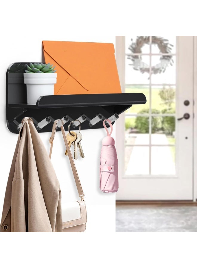 Entryway Key Holder for Wall - Black Acrylic Key Rack with Shelf Decorative Key Hanger Wall Mount Mail Organizer with 6 Key Hooks for Office Hallway Kitchen Living Room Home Décor - Image 2