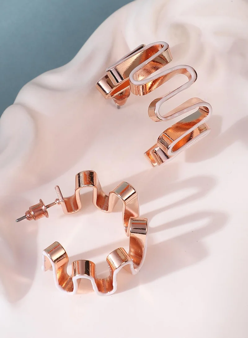 SOHI SOHI Women The Enamel-Coil Hoop Earrings | Chalk White & Rose  Colour | One-Size | Metallic Alloy Material | Push Back Closure | Earrings For Casual & Evening Wear