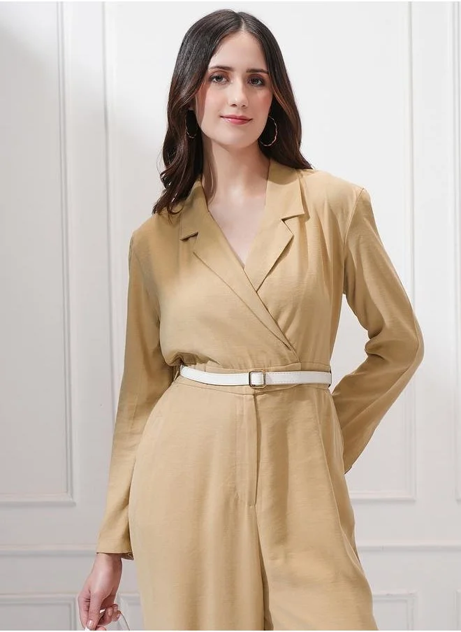 Tokyo Talkies Solid Notch Label Neck Straight Leg Jumpsuit by Styli