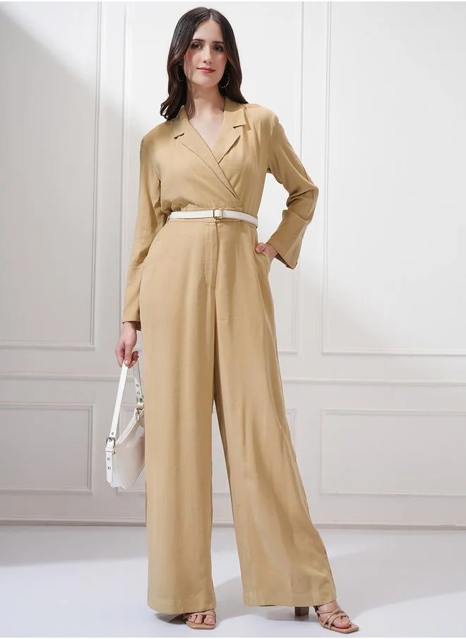 طوكيو توكيز Solid Notch Label Neck Straight Leg Jumpsuit