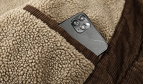 utcoco Men's Vintage Fleece Sherpa Lined Corduroy Denim Trucker Jackets Lapel Button Down Thickened Winter Coats (S, Dark Brown) - Image 3