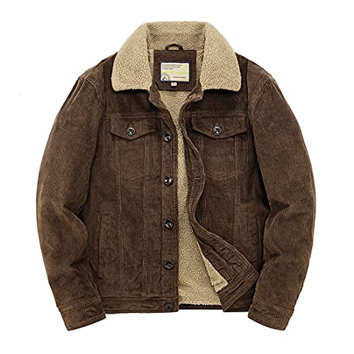 utcoco Men's Vintage Fleece Sherpa Lined Corduroy Denim Trucker Jackets Lapel Button Down Thickened Winter Coats (S, Dark Brown) - Image 1