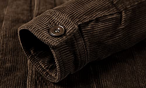 utcoco Men's Vintage Fleece Sherpa Lined Corduroy Denim Trucker Jackets Lapel Button Down Thickened Winter Coats (S, Dark Brown) - Image 4