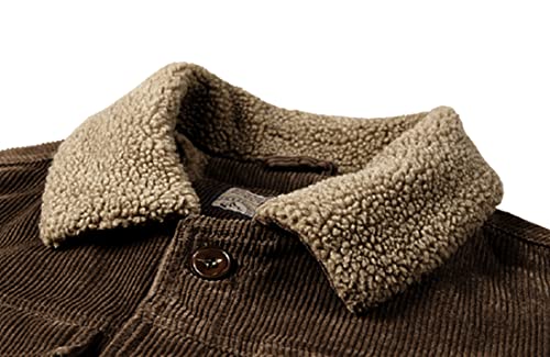 utcoco Men's Vintage Fleece Sherpa Lined Corduroy Denim Trucker Jackets Lapel Button Down Thickened Winter Coats (S, Dark Brown) - Image 2