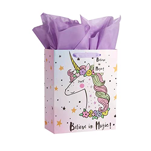 Bobobag 13" Large Gift Bag with Tissue Paper for Girls happy Birthday gift bags (Unicorn) - Image 1