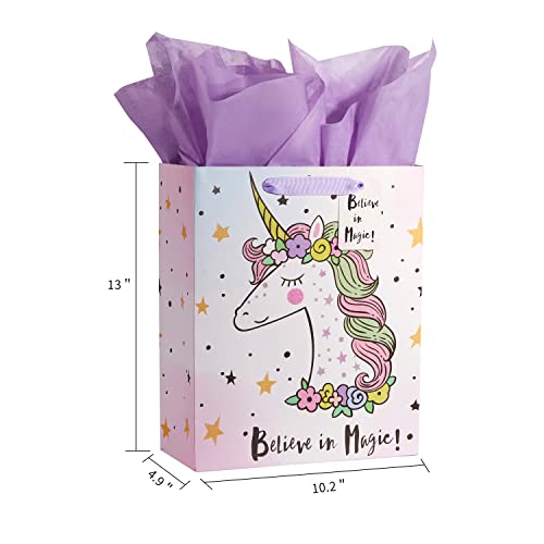 Bobobag 13" Large Gift Bag with Tissue Paper for Girls happy Birthday gift bags (Unicorn) - Image 2