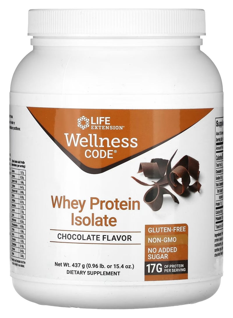 لايف إكستنشن Life Extension, Wellness Code, بروتين مصل اللبن المعزول، شوكولاتة، 0.96 رطل (437 جم) - Image 1