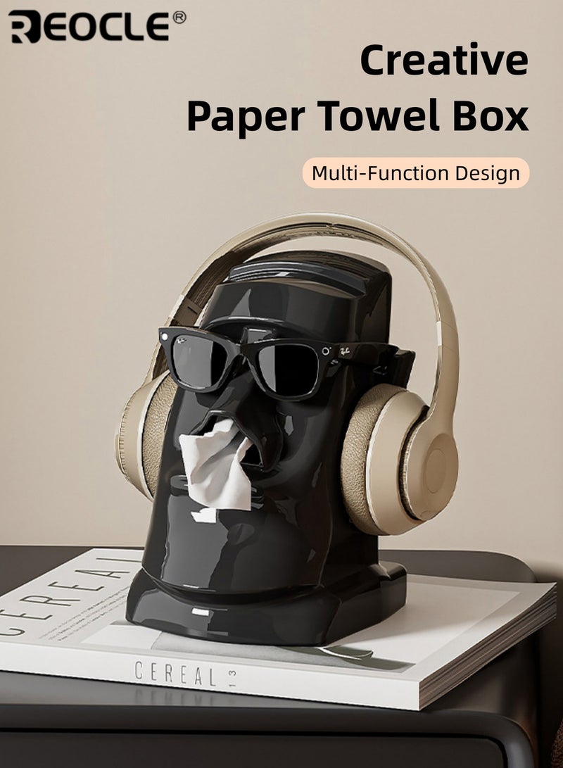 ريوكل صندوق مناديل على شكل تمثال حجري بتصميم متعدد الوظائف وميزات حامل سماعات رأس، منظم مكتب بأسلوب حديث للاستخدام في غرفة المعيشة وغرفة النوم - Image 1