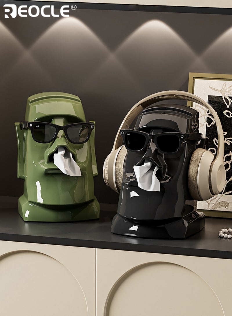 ريوكل صندوق مناديل على شكل تمثال حجري بتصميم متعدد الوظائف وميزات حامل سماعات رأس، منظم مكتب بأسلوب حديث للاستخدام في غرفة المعيشة وغرفة النوم - Image 5