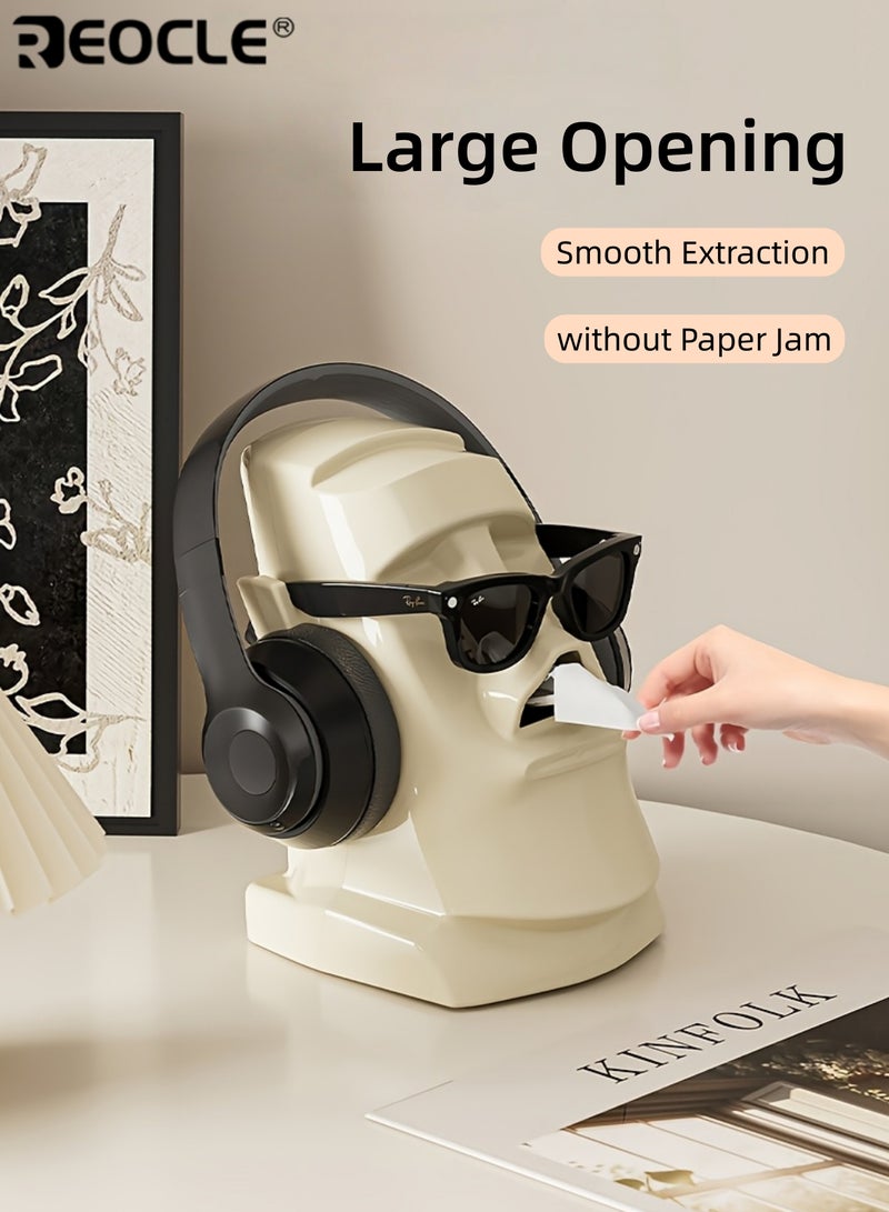 ريوكل صندوق مناديل على شكل تمثال حجري بتصميم متعدد الوظائف وميزات حامل سماعات رأس، منظم مكتب بأسلوب حديث للاستخدام في غرفة المعيشة وغرفة النوم - Image 2