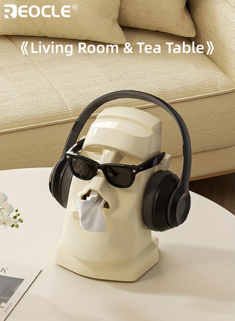 ريوكل صندوق مناديل على شكل تمثال حجري بتصميم متعدد الوظائف وميزات حامل سماعات رأس، منظم مكتب بأسلوب حديث للاستخدام في غرفة المعيشة وغرفة النوم - Image 4