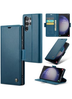 CaseMe Flip Wallet Case For Samsung Galaxy S24 Ultra, [RFID Blocking] PU Leather Wallet Flip Folio Case with Card Holder Kickstand Shockproof Phone Cover (Blue)  - Image 1