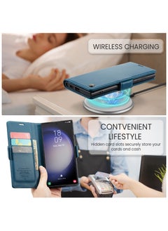 CaseMe Flip Wallet Case For Samsung Galaxy S24 Ultra, [RFID Blocking] PU Leather Wallet Flip Folio Case with Card Holder Kickstand Shockproof Phone Cover (Blue)  - Image 4
