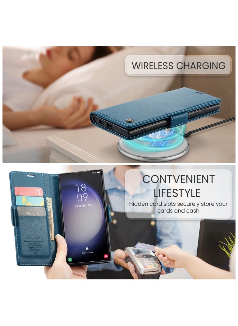 CaseMe Flip Wallet Case For Samsung Galaxy S24 Ultra, [RFID Blocking] PU Leather Wallet Flip Folio Case with Card Holder Kickstand Shockproof Phone Cover (Blue)  - Image 4