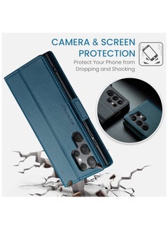 CaseMe Flip Wallet Case For Samsung Galaxy S24 Ultra, [RFID Blocking] PU Leather Wallet Flip Folio Case with Card Holder Kickstand Shockproof Phone Cover (Blue)  - Image 5