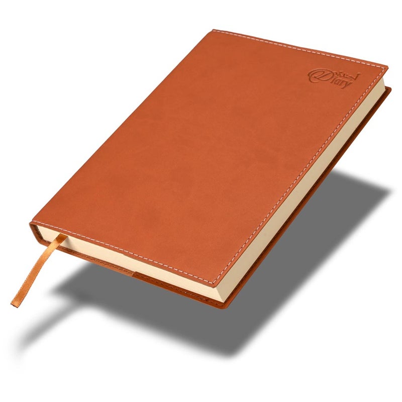 FIS 2026 A5 Diary, 148x210mm, Soft Jacket Italian PU Cover with Sewing, 1 Day Page Format, 384 Pages, Arabic/English, 70gsm Italian Ivory Paper, Brown Cover - FSDI17AE26BR - Image 1