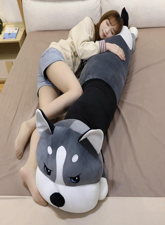 TechMax Solution Cute Lazy Husky Dog Pillow - Long Plush Stuffed Animal Cushion, Soft Hugging Body Pillow for Kids & Home Décor - Image 4