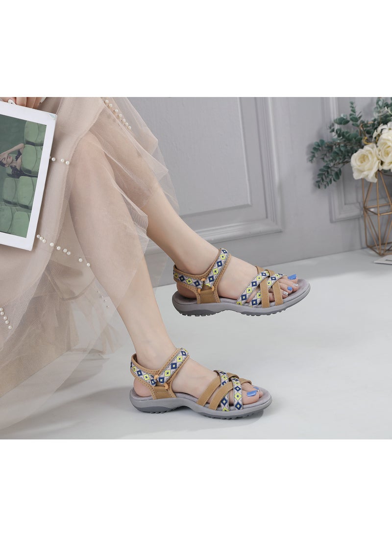 SIKETU Bohemian Casual Comfortable Non-Slip Print Casual Flat Casual Sandals Brown  - Image 2