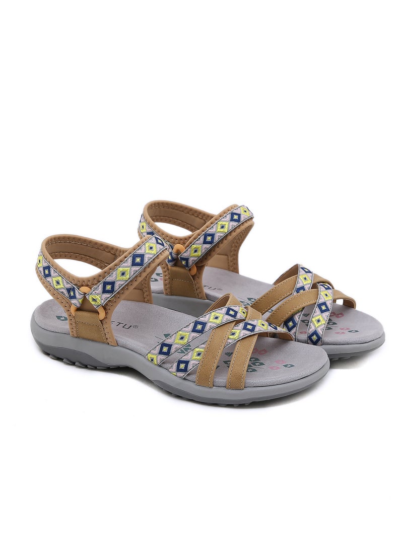 SIKETU Bohemian Casual Comfortable Non-Slip Print Casual Flat Casual Sandals Brown  - Image 1