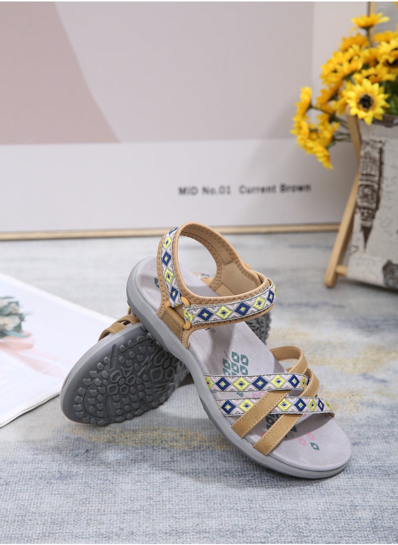 SIKETU Bohemian Casual Comfortable Non-Slip Print Casual Flat Casual Sandals Brown  - Image 3