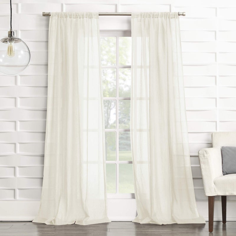 No 918 Tayla Crushed Texture SemiSheer Rod Pocket Curtain Panel 50 x 84 Cream OffWhite