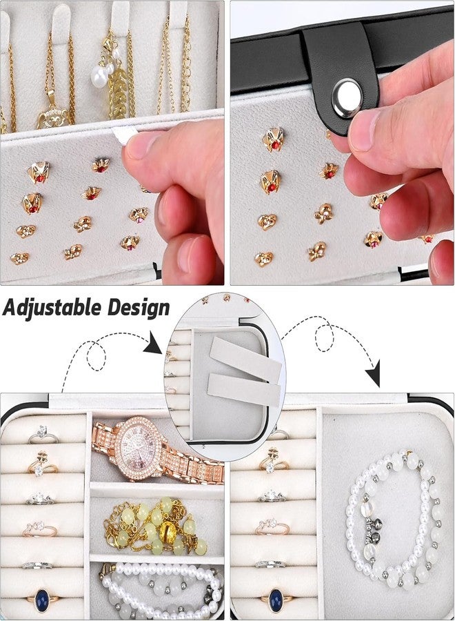 TRADY علبة مجوهرات، حافظة تخزين صغيرة لحفظ المجوهرات أثناء السفر، مناسبة للخواتم والأقراط والقلائد والأساور، مصنوعة من الجلد الصناعي الفاخر، علبة هدايا مجوهرات للبنات والسيدات، لون أسود. - Image 5