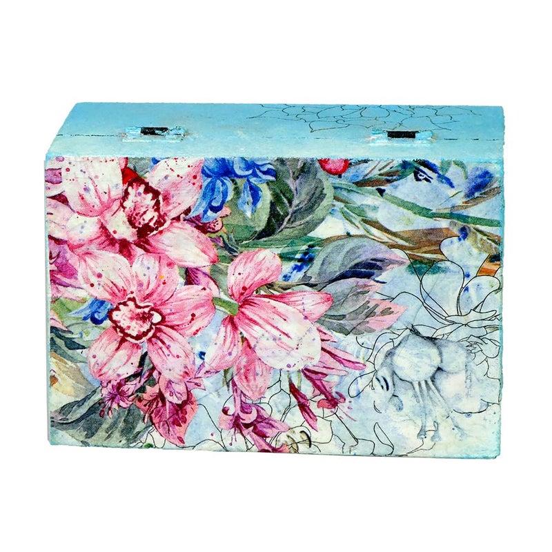 Penkraft Decorative Multipurpose Box Exclusively HandPainted in Decoupage Art Sky Blue Flowers - Image 2