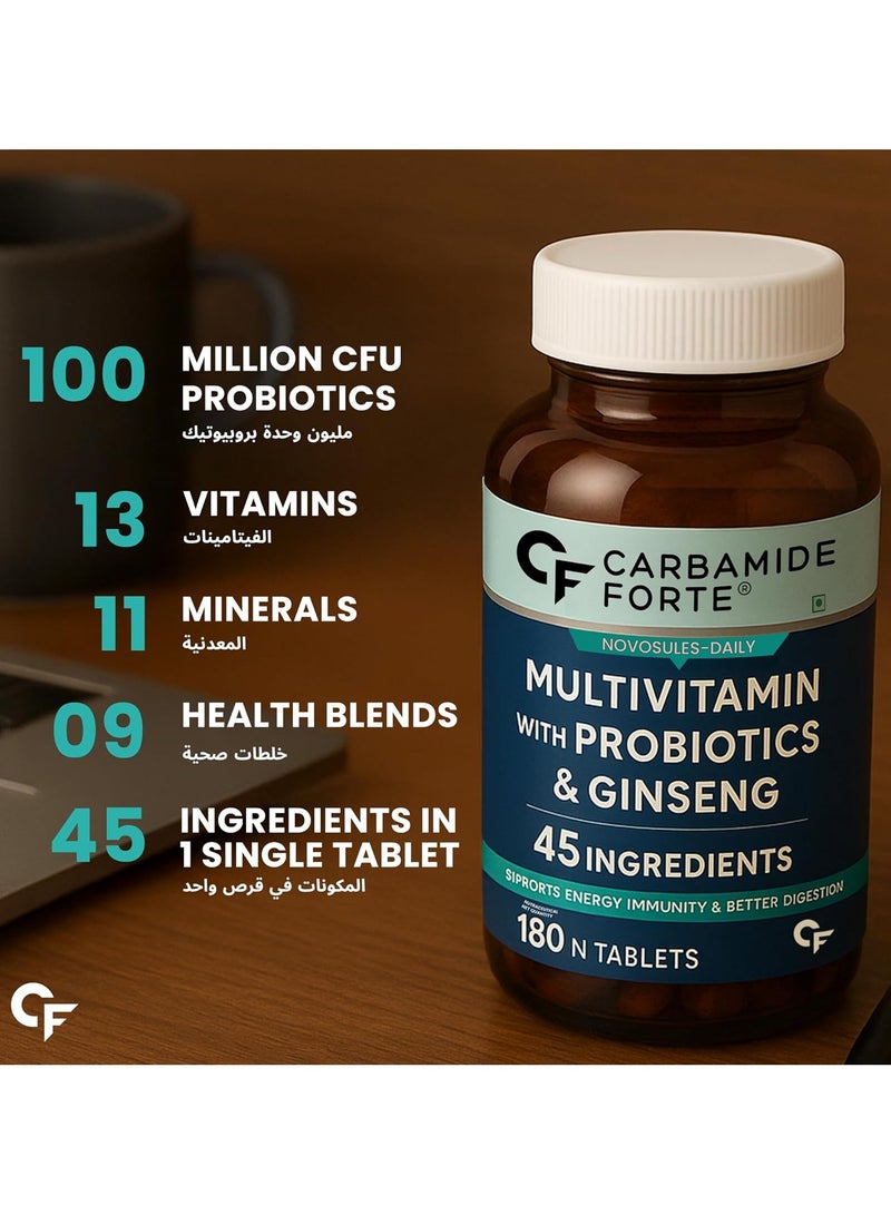 Carbamide Forte Multivitamin with Probiotics & Ginseng - 180 Veg Tablets - Image 3