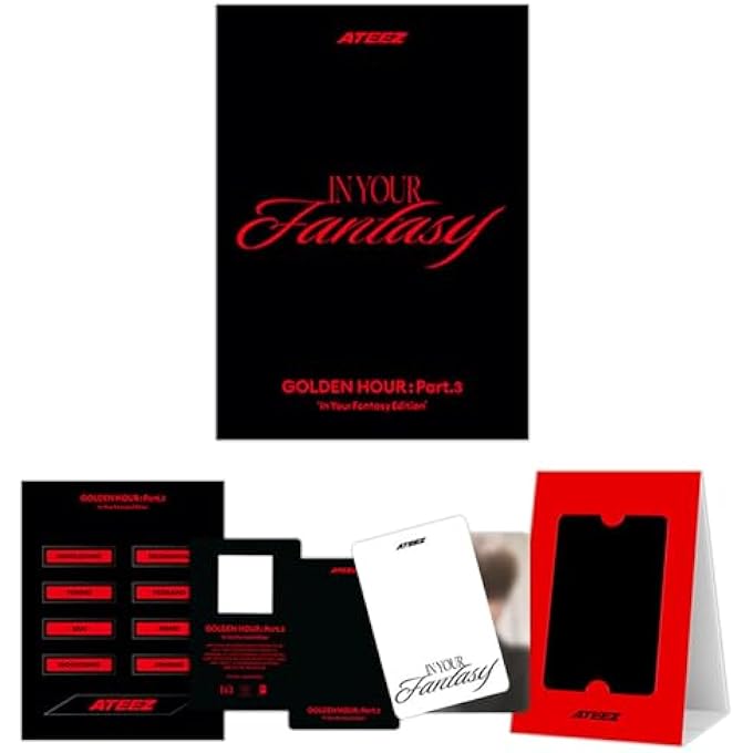 ATEEZ [GOLDEN HOUR : PART.3 IN YOUR FANTASY EDITION] (POCAALBUM VER. / BLACK VER.) PHOTO STAND + QR CARD + IMAGE CARD + STICKER + USER GUIDE + DIGITAL CONTENT + 2 PIN BADGES + 4 EXTRA PHOTOCARDS - Image 1