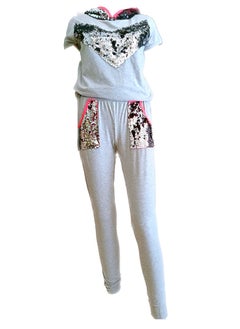 Generic Women tracksuit set cotton sequined with hoodie 2 pieces top and pants training  - Image 1