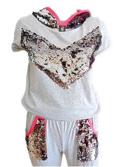 Generic Women tracksuit set cotton sequined with hoodie 2 pieces top and pants training  - Image 2