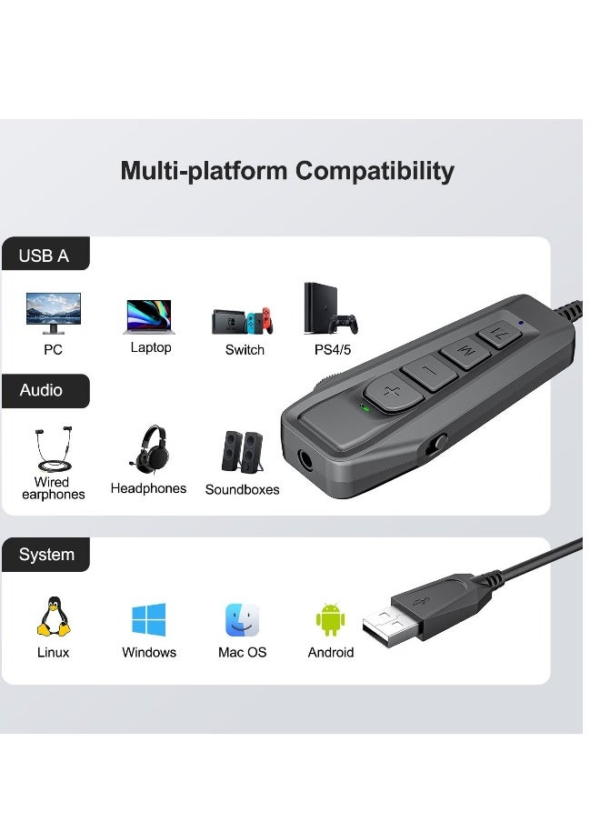 Generic Aux to USB External Sound Card, Simultaneous Phone Discord Chat & Gaming Sound in Wired Headphone, USB to 3.5mm Jack Audio Adapter, with 7.1 Surround Stereo Sound, for PC/PS4-4/Nintendo Switch  - Image 5