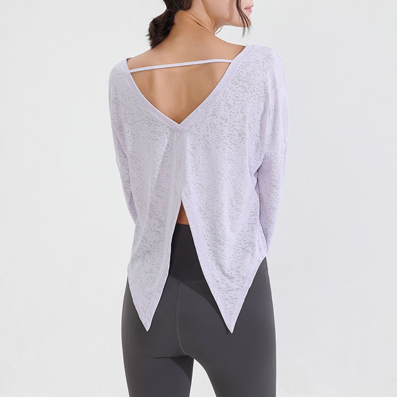 Generic Womens Long Sleeve Yoga Top Quick-Dry Fitness Pullover White  - Image 4