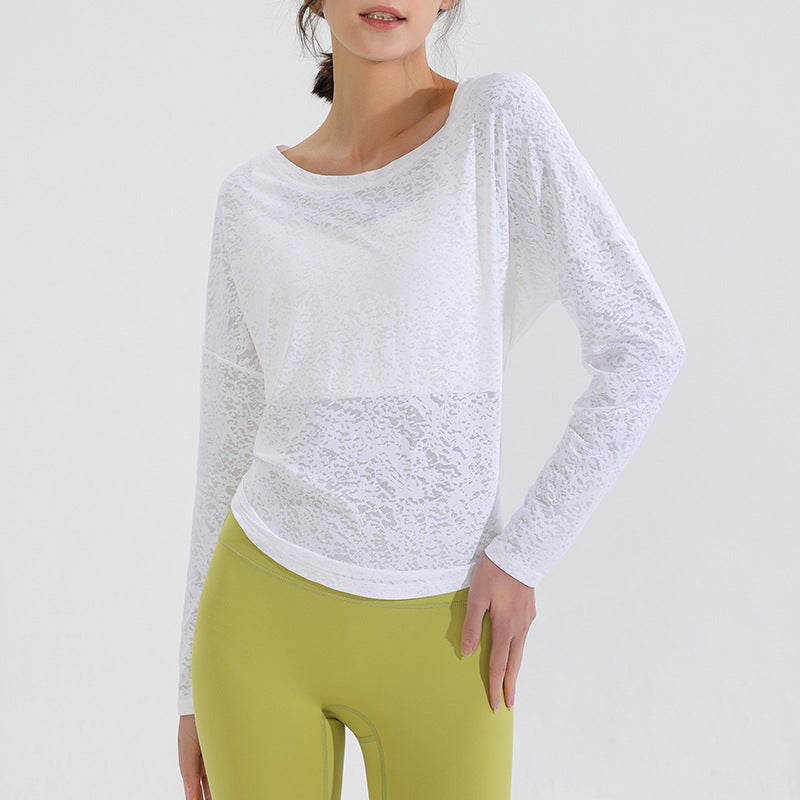 Generic Womens Long Sleeve Yoga Top Quick-Dry Fitness Pullover White  - Image 5