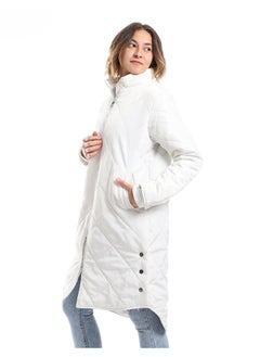 Andora White Plain Zipper Waterproof Puffer Jacket_White  - Image 3