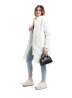 Andora White Plain Zipper Waterproof Puffer Jacket_White  - Image 5