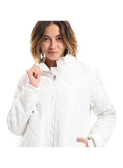 Andora White Plain Zipper Waterproof Puffer Jacket_White  - Image 2