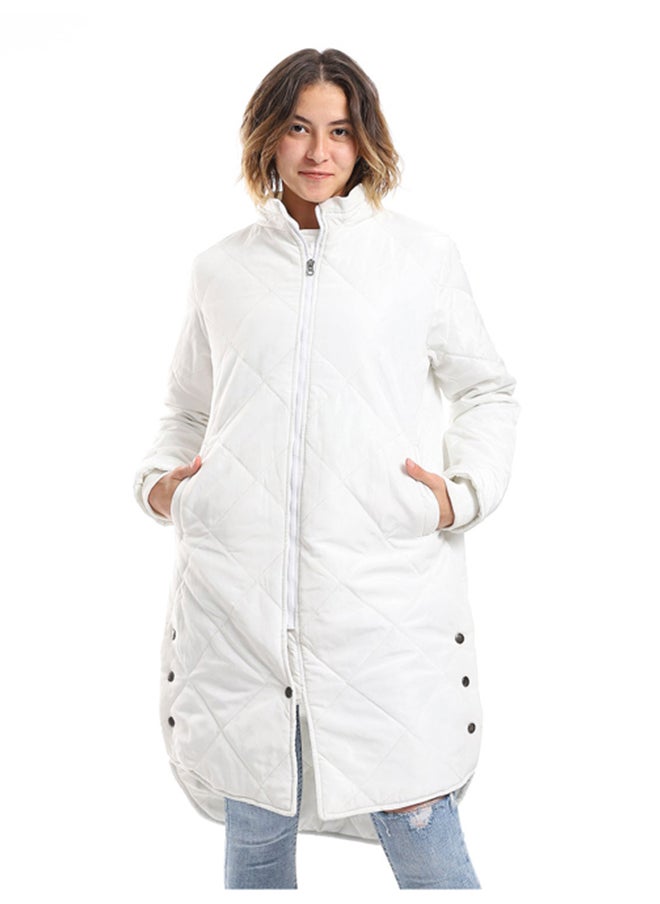 Andora - White Plain Zipper Waterproof Puffer Jacket_White - Image 1