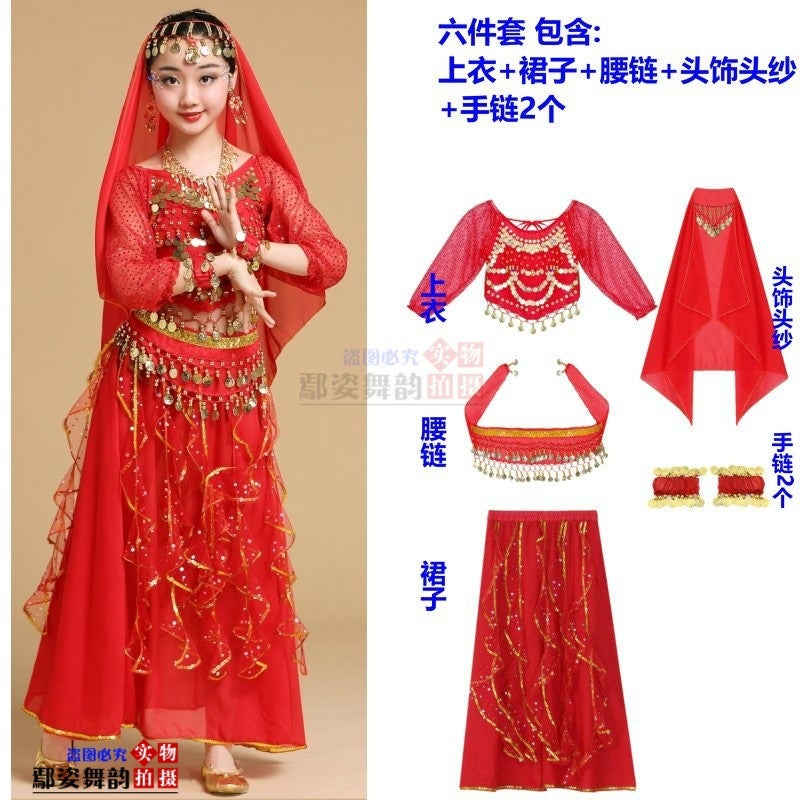 Children'S Long-Sleeved Indian Dance Performance Clothing Xinjiang Dance Performance Clothing Girls Belly Dance Clothing Toddler Ethnic Dance Clothing - Image 1