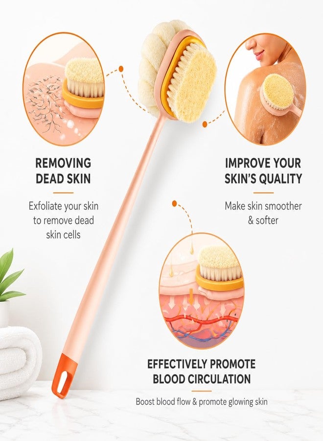 STOFFIER GARTEN 2-in-1 Body Bath Brush for Shower with Long Handle, Soft Bristles & Loofah Back Scrubber for Men & Women, Exfoliating Massage Brush for Deep Cleansing, Dead Skin Removal & Smooth Glowing Skin - Image 3