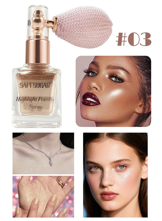 SAM SUGAR Bronze Highlight Powder Spray, Shimmer Body & Face Highlighter, Long-Lasting Glitter for Stage Makeup & Festivals, Buildable Warm Sparkle for Cheeks, Collarbones & Hair - Image 3