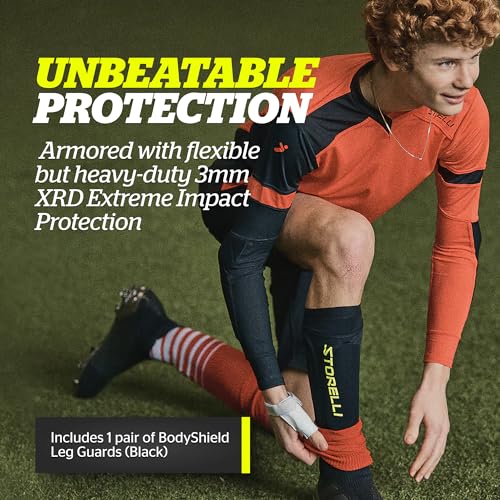 Storelli BodyShield Leg Guards, Premium Compression Shin Guard Sleeves for Soccer Players, Impact Protection, UV-Resistant, Sweat-Wicking, Unisex, 1 Pair, Black, Youth Medium - Image 2